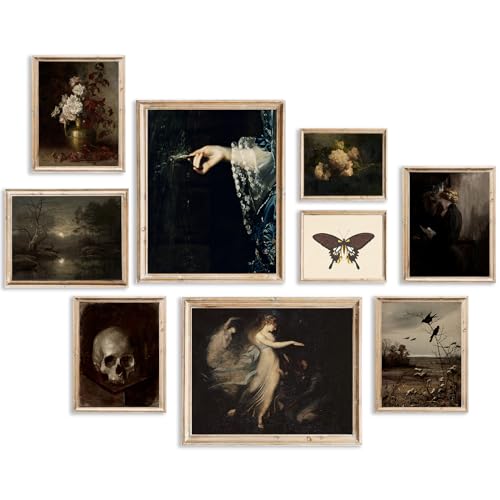 KBKBART Dark Academia Room Decor, Victorian Gothic Home Decor, Vintage Moody Wall Art Prints for Wall, Creepy Goth Posters for Room Aesthetic, Witchy Gallery Decor for Halloween Dorm Bathroom Decor-UNFRAMED - color: Dark Academia Room Decor