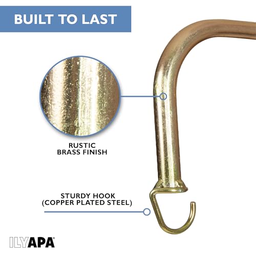 Ilyapa 4 Pack Metal Plant Wall Hanger Hooks - 7 in. Hook for Hanging, Baskets, and Macrame, Indoor Hangers in Rustic Brass Finish, Wall Planters