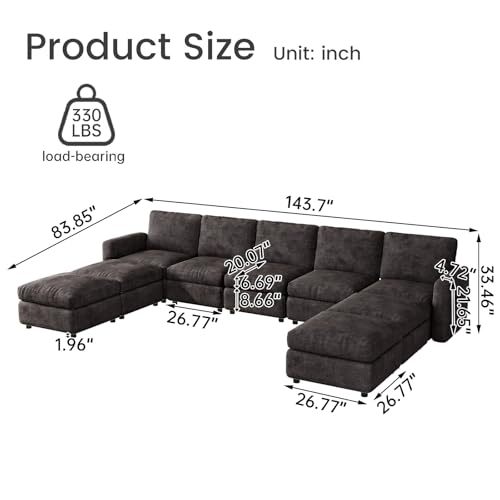 Guyii 9 Seater Modular Sectional Sofa with Storage Ottoman, U Shaped Oversized Sofa Couch, Fabric Upholstery Couch Thick Cushion Recliner Sofa for Living Room Dark Gray - color: Dark Gray, size: 9 seater(with 4 ottomans)