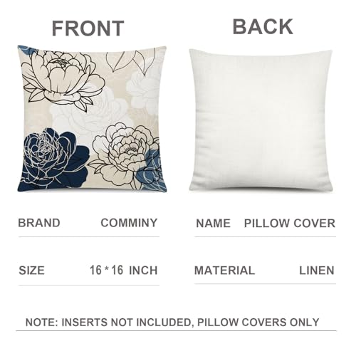 COMMINY Blue White Pillow Covers 16x16 Set of 6, Daisy Dahlia Throw Pillow Cover, Beige Pillowcase, Modern Couch Pillow Cover for Sofa Living Room Farmhouse Home Decor - color: Blue White Beige, size: 16" x 16" (Pack of 6)