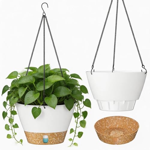 ZMTECH 2 Pack 10 Inch Hanging Planters for Indoor Plants, Modern White Hanging Planter with Visible Water Level Window & Metal Chain, Decorative Plant Hanger Indoor for Spring Balcony Decor - color: White, size: 10 Inch