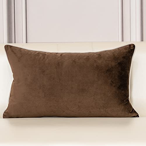 Aeckself European Floral Pillow Cover 12x20 Inch, Luxury Velvet Embroidered Decorative Lumbar Throw Pillow Cover for Couch Bedroom Living Room, Brown and White - color: Brown, size: 20" x 12" (Pack of 1)