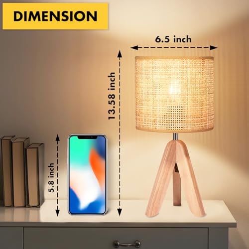 Hamilyeah Tripod Lamps for Night Stands Set of 2, Boho Bedside Lamps with Wicker Shade, Woven Table Lamps for Living Room with On/Off Switch, Wood Desk Lamps for Bedroom - color: Wood Wicker 2 PACK