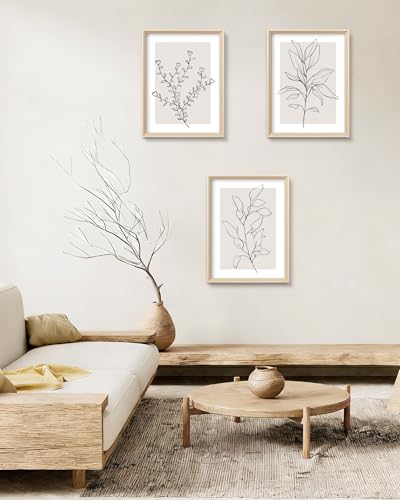 HesenDot 12x16in Botanical High Framed Wall Art Set of 3, Minimalist Line Drawing Plant Canvas Prints, Neutral Modern Nature Wall Decor for Living Room Bedroom Bathroom Office - color: Framed Boho Floral Set, size: 16"L x 12"W