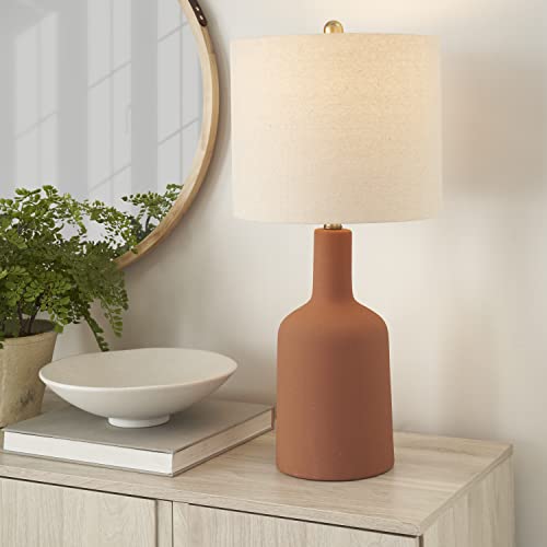 Nourison Home 22" Terracotta Orange Ceramic Table Lamp with Oatmeal Linen Shade for Modern Farmhouse, Bedside Lamp, Living Room Lamp, Small Accent Lamp for Dining Room - color: Terracotta