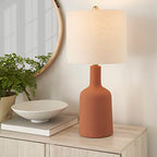 Nourison Home 22" Terracotta Orange Ceramic Table Lamp with Oatmeal Linen Shade for Modern Farmhouse, Bedside Lamp, Living Room Lamp, Small Accent Lamp for Dining Room - color: Terracotta