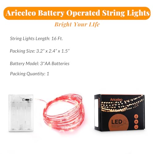 Ariceleo Led Fairy Lights Battery Operated, 1 Pack Mini Battery Powered Copper Wire Starry Fairy Lights for Bedroom, Christmas, Parties, Wedding, Centerpiece, Decoration (5m/16ft Red) - color: Red, size: 1 Pack