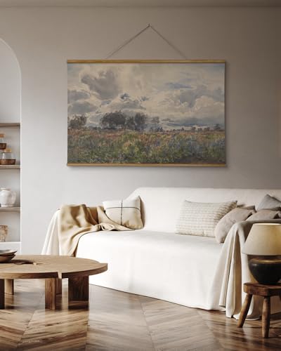 ARPEOTCY Extra Large Vintage Framed Wall Art, 36x54 Inch Farmhouse Retro Watercolor Sky Field Landscape Hanging Wall Art, Large Rustic Canvas Home Decor Aesthetic for Living Room Bedroom Office - color: Windy Countryside