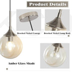 KCO Lighting 7.1" Amber Glass Pendant Light Brushed Nickel Pendant Lighting Modern Globe Pendant Light Mid Century Hanging Light Small Pendant Lights for Kitchen - color: Silver+Amber