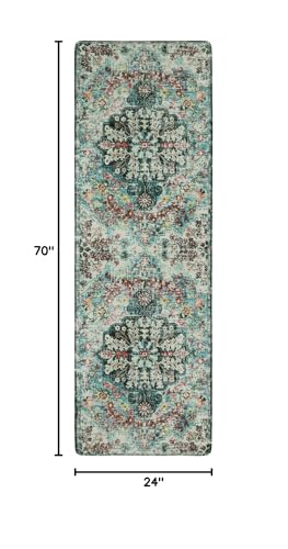 Lahome Reine Bohemian Floral 2x6 Washable Hallway Runner Rug, Non Slip Kitchen Laundry Hallway Rug Runner, Pet Friendly Bathroom Indoor Carpet Runners for RV Camper Entrance Bedroom - color: Teal, size: 2' x 6' (Runner)