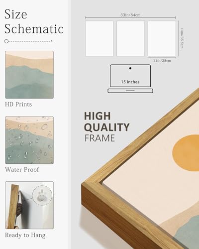 KUVIOKE Mountain Landscape Framed Wall Art Watercolor Nature Laker Painting Sun Rises Boho Farmhouse Rustic Home Decor 11x14in (Natural Framed) - color: Laker and Mountain, size: 11 x 14in x 3 Panels Natural
