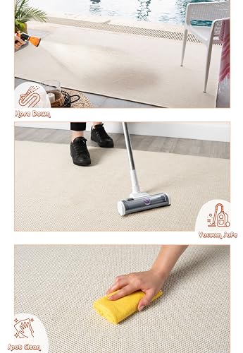 Angela Easy Jute Indoor Outdoor Rug, 4x6 Natural Solid Jute Look, Polyester, Durable & Easy Care Outdoor Farmhouse Carpet for Patio, Porch, Living Room (4' x 6', Ivory) - color: 2001 - Ivory, size: 4' x 6' (Rectangular)