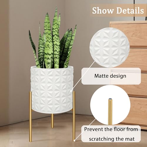 ARNIS Modern Planter Pots, Set of 2 Large Planters with Stand, Decorative Planters, Metal Pots with Drainage Holes for Living Room, Office, Garden or Balcony, 10.5 &12.25 Inch, Matte White - color: Frosted White, size: 10.5 &12.25