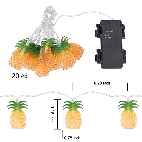 Vigdur 2 Packs Pineapple String Lights - Battery Operated with 20LED Fun Patio Lights for Party Bedroom Home Birthday Indoor Outdoor Hawaiian Tropical Tiki Gifts Decor,13Ft - color: Pineapple Lights