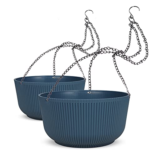 Dexceder 11.2 Inch Self Watering Hanging Planter (2 Pack, Deep Blue) | Thickened Hanging Basket Flower Plant Pot Indoor Outdoor - color: Deep Blue, size: 11.2 inch