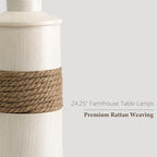 BOBOMOMO 24.5" Farmhouse Boho Table Lamps Set of 2, Hand-Woven Rattan Bedside Lamps with 3-Way Dimmable Touch Control & USB A+C Ports, Nightstand Lamp for Bedroom, Living Room, Corner (Bulbs Included) - size: 24.25"