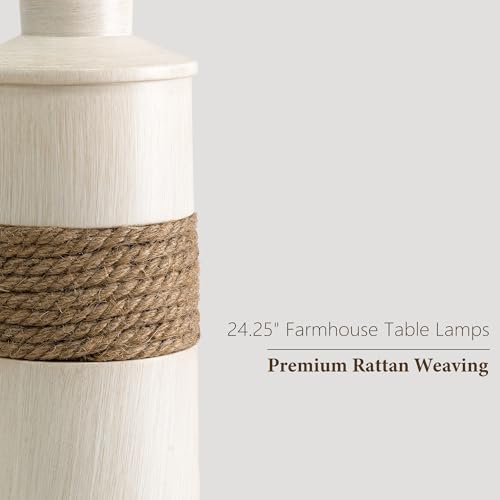 BOBOMOMO 24.5" Farmhouse Boho Table Lamps Set of 2, Hand-Woven Rattan Bedside Lamps with 3-Way Dimmable Touch Control & USB A+C Ports, Nightstand Lamp for Bedroom, Living Room, Corner (Bulbs Included) - size: 24.25"