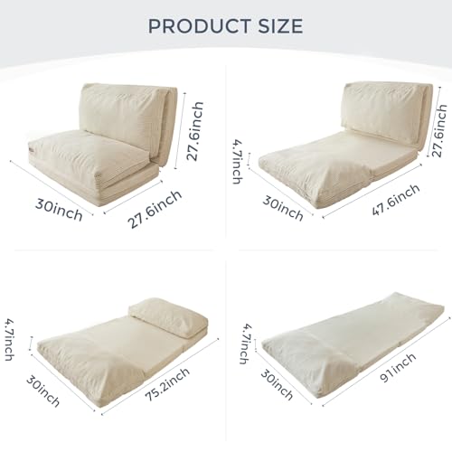 MAXYOYO Folding Sofa Bed, Floor Sofa Convertible Chair with Washable Cover, Floor Couch Lounge Bean Bag Chair Bed for Living Room, Beige, 30x91 Inch - color: Beige, size: Classic Single