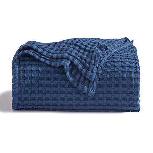 Bedsure Cooling Cotton Waffle Queen Size Blanket - Lightweight Breathable Summer Blanket of Rayon Derived from Bamboo for Hot Sleepers, Luxury Throws for Bed, Couch and Sofa, Navy, 90x90 Inches - color: Navy, size: Queen (90" X 90")