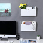 PAG Wall File Holder Wall Mounted Wood Hanging File Organizer for Office, 2 Pockets, White - color: White