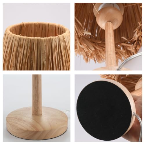 Boho Style Rattan Table Lamp,Dimmable Bamboo Desk Lamp,Timer Build in,Raffia Shade - color: Raffia