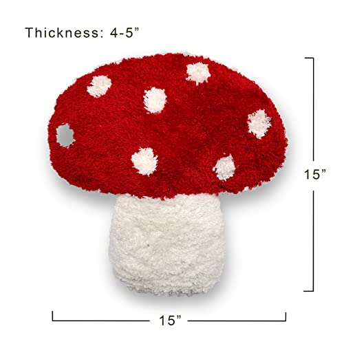 Mushroom Throw Pillow Tufted Shape Decorative Cushion 15” x 15” – Decor for Bed, Couch, Living Room (Red) - color: Red