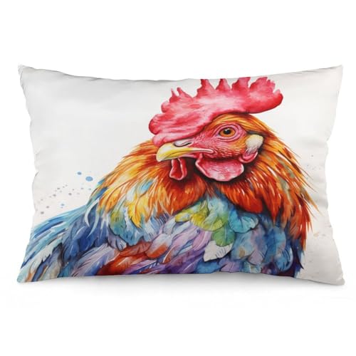 Watercolor Chicken Pillows Cover 12 "x20 Funny Farm Animals Pretty Big Cock Lumbar Pillow Covers Outdoor Pillowcase Throw Pillows for Bed for Home Bed Sofa Living Room Decorative - color: Pattern-7, size: 20" x 12" (Pack of 1)