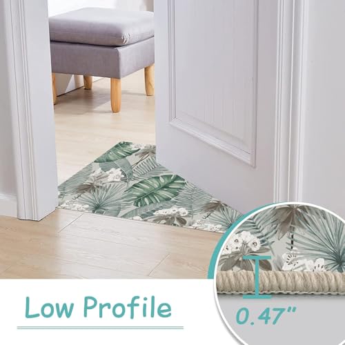 Floral Area Rug 1.5 x 2.5ft for Living Room, Washable Rug for Bedroom Kitchen with Rubber Backing, Soft Non Slip Low Pile Flower Print Rugs for Dining Room Nursery Home Decor Carpet - color: Moss Green and Soft Gray, size: 1.5 x 2.5ft / 18 x 30in / 45 x 7