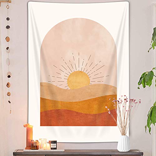 DYNH Boho Sun Vertical Tapestry, Bohemian Mountain Desert Tapestry Wall Hanging for Bedroom, Yellow Minimalist Tapestries Poster Beach Blanket College Dorm Home Decor (40"X60") - size: 60"L x 40"W