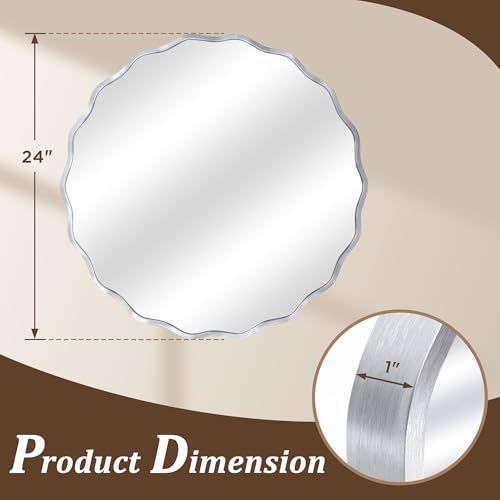 Gold Round Mirror for Wall, 24"x24" Decorative Wavy Bathroom Mirror with Brushed Alloy Steel Frame & Shatter-Proof Glass, Hanging Circle Wall Mirrors for Bathroom, Entryway (Silver, Small) - color: Silver, size: Small