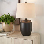 Nourison Home 24" Black Farmhouse Ceramic Pottery Jug Table Lamp for Bedside Table, Living Room, Office, Entryway - color: Black