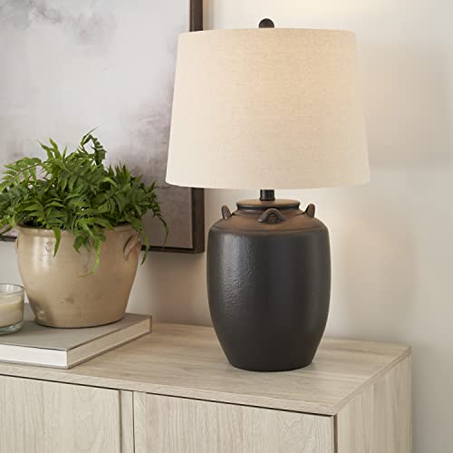 Nourison Home 24" Black Farmhouse Ceramic Pottery Jug Table Lamp for Bedside Table, Living Room, Office, Entryway - color: Black