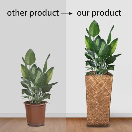 Taper Seagrass Planter - 20-Inch Tall Large Tree Planter - Handwoven Natural Square Basket for Indoor & Outdoor Plants - Stylish Decorative Flower Pot for Patio, Garden, and Home - color: Coffee