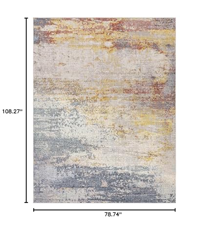 BoutiqueRugs Light Gray Abstract Contemporary 6x9 Area Rug Mustard Ice Blue Navy Alexandra Living Room Bedroom Dining Room Home Office Apartment 6'7" x 9' Stain Resistant Non-Shedding Pet Friendly - color: Gray/Mustard, size: 6'7" x 9' (Rectangular)
