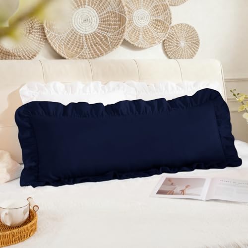 Navy Blue Ruffle Lumbar Pillow Cover 14x36 Inch, Ruffled Cushion Case Covers for Couch Sofa Bed Living Room, Decorative Farmhouse Throw Pillow Cover, Pack of 1 - color: Navy Blue, size: 36" x 14" (Pack of 1)