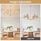 37" Boho Rattan Chandelier 6-light Farmhouse Rustic Industrial Pendant Light Fixtures with Wicker Lamp Shades, Adjustable Modern Brass Chandelier for Kitchen Island Dining Living Room Entryway