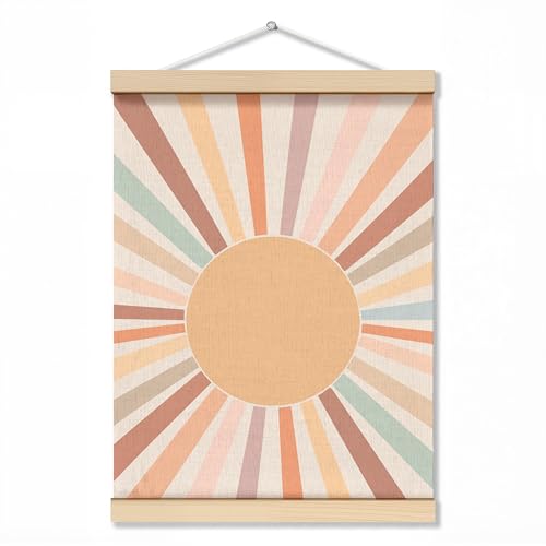 ZNGFON Boho Sun Poster Hanger Frame, Bohemian Sunshine Canvas Wall Art Posters with Wooden Frames, Abstract Minimalist Wall Hanging Room Door Decor Decorations for Bedroom Living Room, 12x16 Inch - color: Decor 01