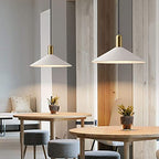 KCO Lighting Modern Cone Pendant Lighting White and Gold Pendant Light Kitchen Island Farmhouse Dome Pendant Light Mid Century Living Room Light Fixture Over Dining Table (White) - color: White