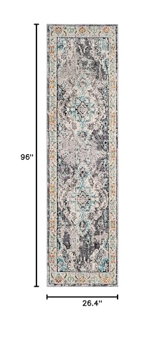 SAFAVIEH Monaco Collection Runner Rug - 2'2" x 8', Grey & Light Blue, Non-Shedding & Easy to Clean, Distressed Medallion Design, Ideal for Hallway, Foyer, Entryway, Kitchen, Bedroom (MNC243G) - color: Grey/Light Blue, size: 2'2" x 8' (Runner)