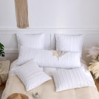 Queen Pillow Shams 2 Pack, Queen Size Pillowcases, Soft Microfiber Geometric Striped Tufted Pillow Covers with Envelope Closure, White, 20x30 Inches (No Insert) - color: White-stripe, size: Queen(20*30)