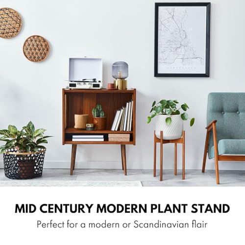 Fox & Fern Mid Century Tall Plant Stand — 10 Inch Fixed Size Raised Wooden Plant Stand for Indoor Planters (Not Included); Modern Flower Pot Holder with Plug In Design; Easy to Assemble - Acacia - color: Acacia Tall, size: 10 Inch - Fixed