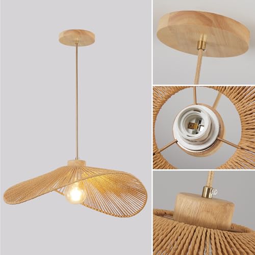 Boho Rattan Pendant Light Fixture Modern Style Hanging Light Bohia Natural Bamboo Handmade2-Light Hanging Lamp for Farmhouse Bedroom Living Room Dining Room S Size - size: 14''-2pcs