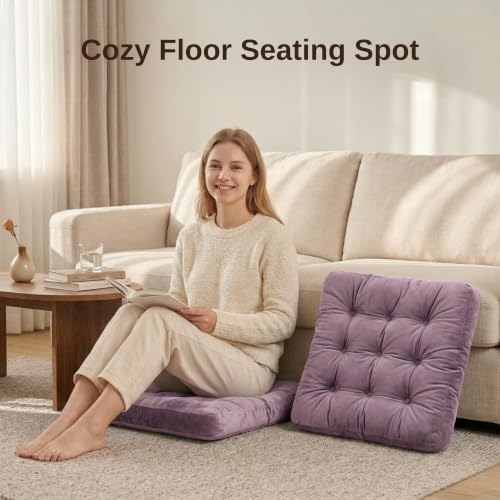 Floor Pillow for Adults, Soft Velvet Floor Cushion for Sitting, Single Square Tufted Floor Pillow for Reading Nook, Living Room, Bedroom, 22 x 22 Inch, Lavender - color: Lavender, size: 1pack