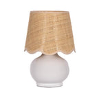 Benton Ceramic Table Lamp with Fabric Shade – 13" Bedside Accent Lamp for Bedroom, Living Room & Nightstand (White) - color: White