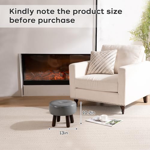 oakvivo Ottoman, Small Foot Stool, Round Leather Pouf Ottoman, 13''L x 13''W x 10.2''H Foot Rest with Non-Skid Rubber Legs for Living Room Bedroom Couch Entryway, Grey - color: Grey