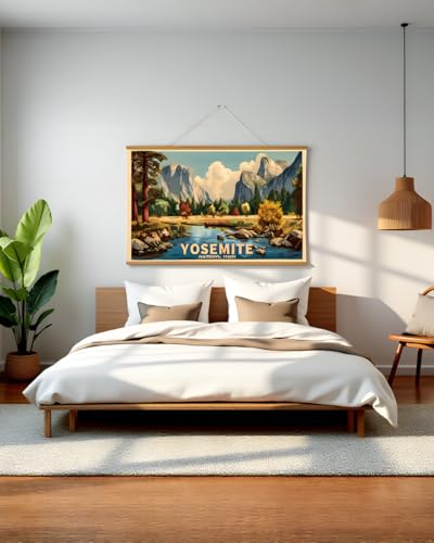 VIYYIEA Extra Large Size Canvas Wall Art, 36x54 Inch Yosemite National Park Vintage Landscape Hanging Scroll for Living Room, Bedroom, or Office Decor - color: Yosemite National Park