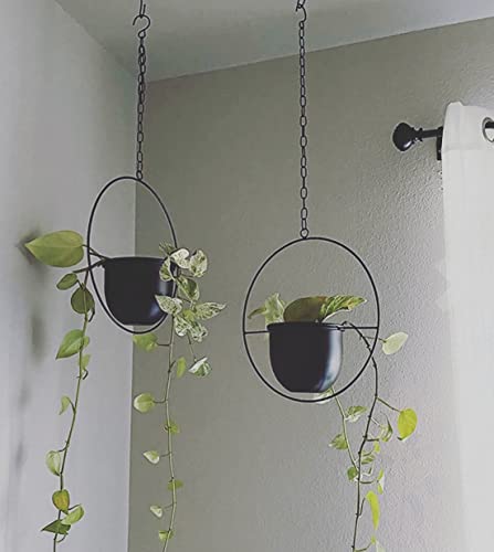 2 Pack Hanging Planters for Indoor Plants with 5.5" Pot + Ceiling Hook + Extender Chain | Hanging Plant Holder, Metal Minimalist Planter, NO Plant incld - color: Black