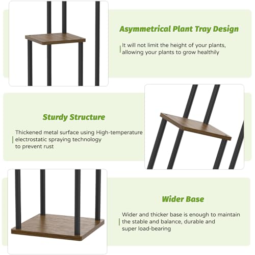 Oppro 3 Tier Plant Stand Indoor Outdoor, Wood Metal Flower Shelf Pot Holder Clearance, Tall Multiple Plants Corner Rack Aesthetic Organizer for Patio Orchid Office Porch Living Room Garden, Black Oak - color: Oak-3 Tier