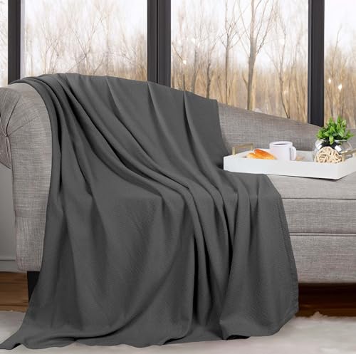 Superior Nobel Cotton Blanket, for Picnic, Beach, Traveling or Camping, Bedroom Essentials, Cover for Bed, Couch, Lounging, Textured Jacquard, Classic Chevron Woven Blanket, Throw, Charcoal - color: Charcoal, size: Throw