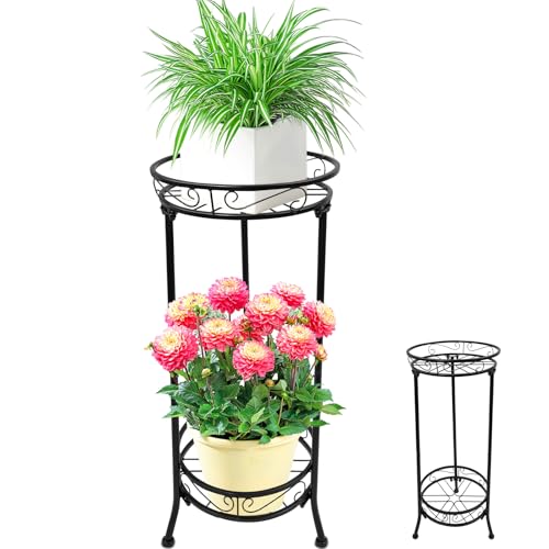 Plant Stand Indoor Outdoor, 2 Tier Metal Flower Display Holder Shelf, Anti-Rust Iron Plant Pot for Patio Balcony Porch Garden Living Room House (Black U-shaped) - color: Black U-shaped